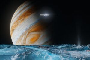 Illustration of europa near to Jupiter