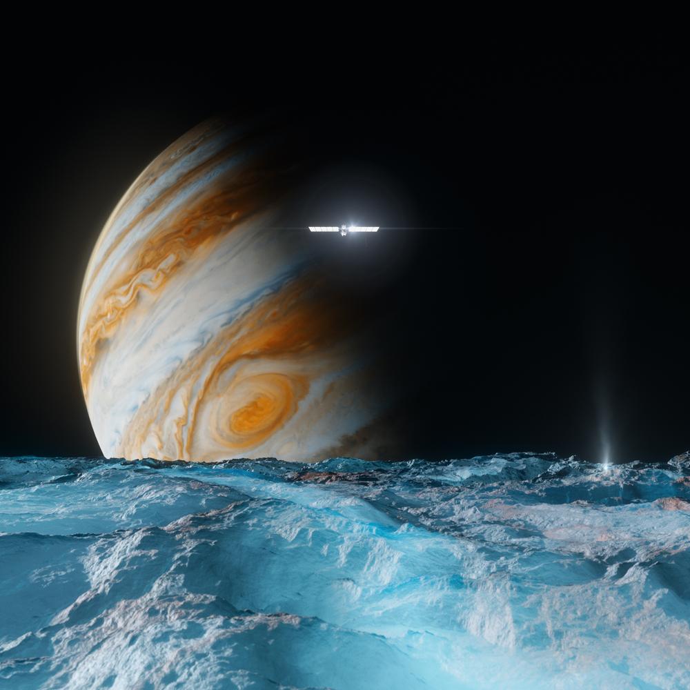 Illustration of europa near to Jupiter