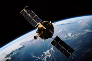 Spacecraft orbiting planet Earth for global communications