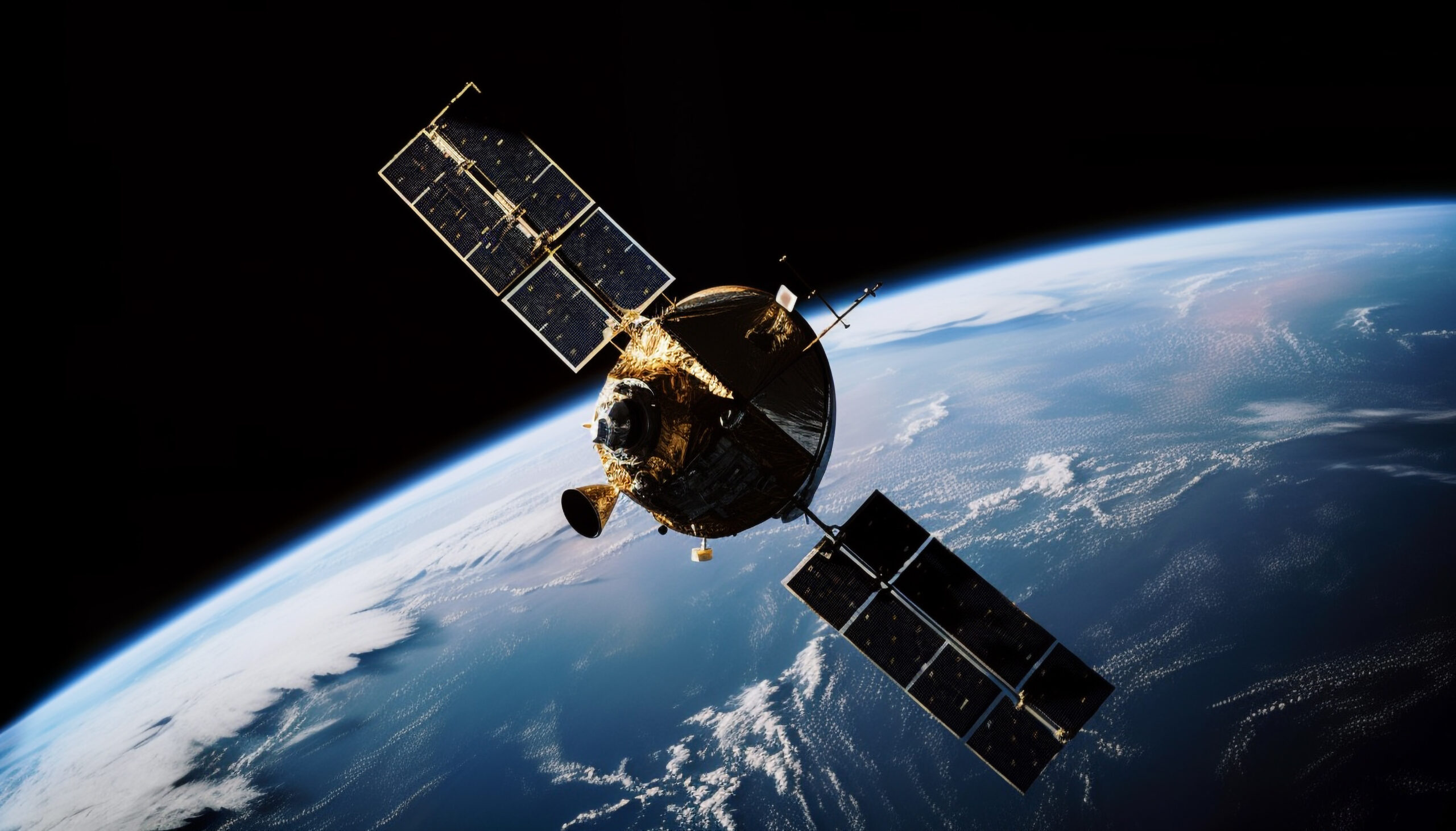 Spacecraft orbiting planet Earth for global communications